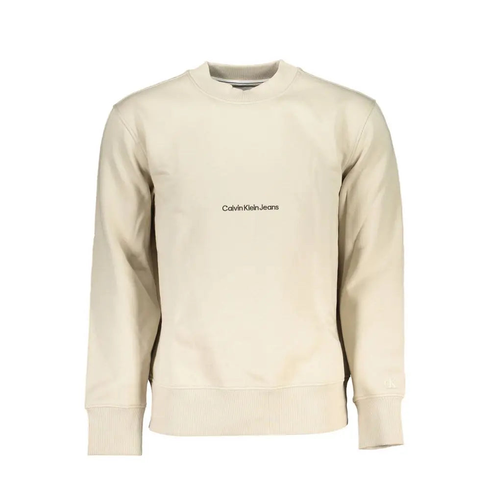 Sweatshirt calvin klein beige en coton pour homme avec logo noir minimaliste brodé sur la poitrine