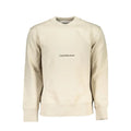 Sweatshirt calvin klein beige en coton pour homme avec logo noir minimaliste brodé sur la poitrine