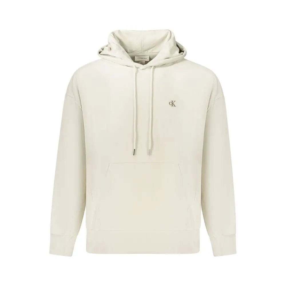 Hoodie homme beige en coton calvin klein avec logo brodé subtil sur la poitrine et cordons assortis