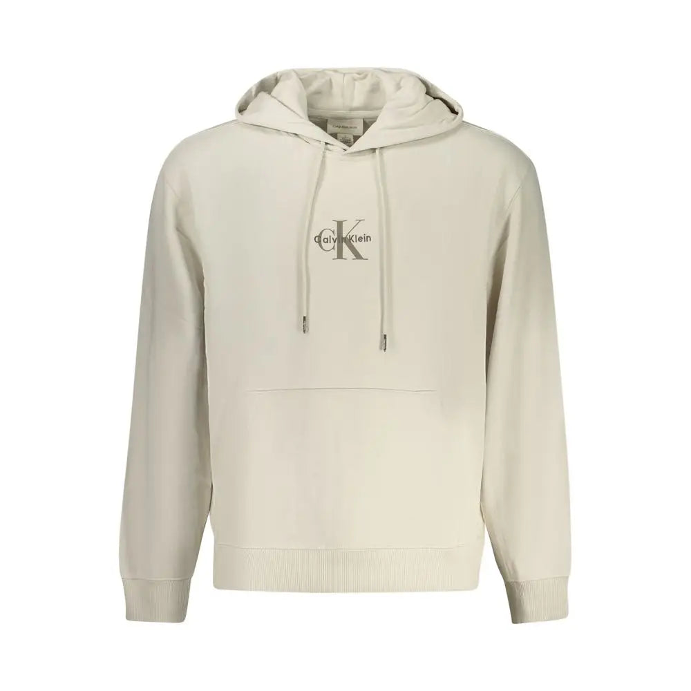 Homme beige coton calvin klein hoodie crème avec logo gris subtil et cordons assortis