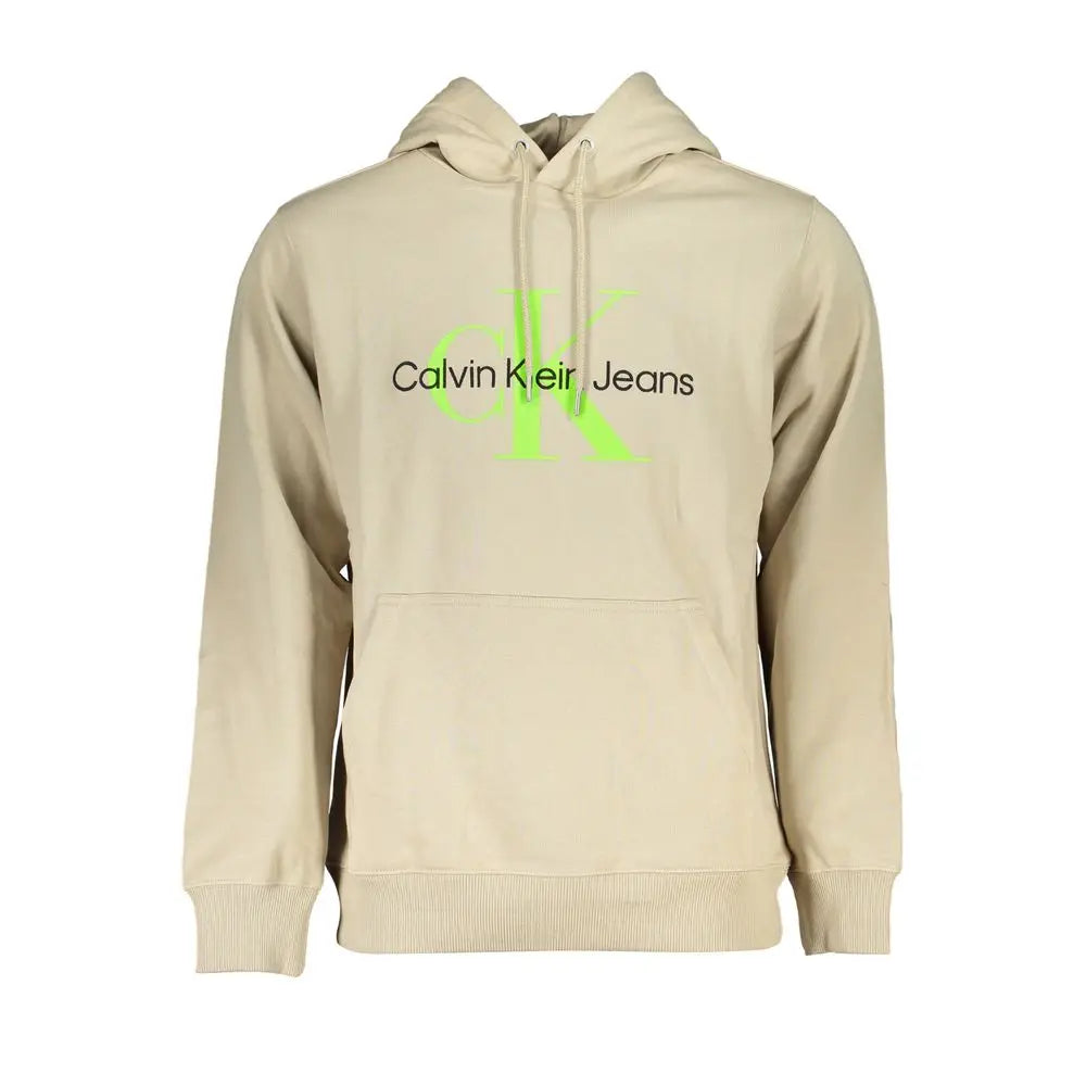 Sweatshirt calvin klein beige en coton pour homme avec logo ck vert neon et texte noir sur la poitrine