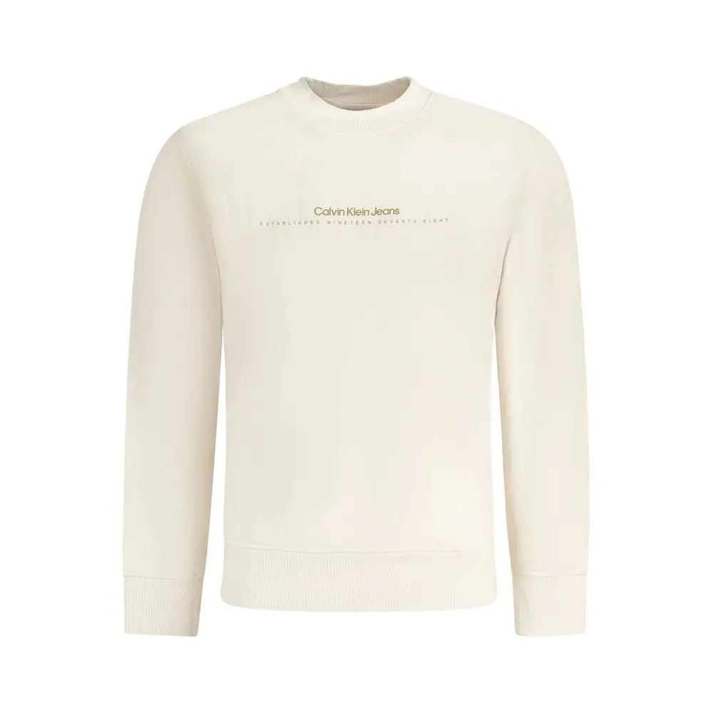 Sweatshirt calvin klein beige en coton pour homme avec logo gris subtil sur la poitrine