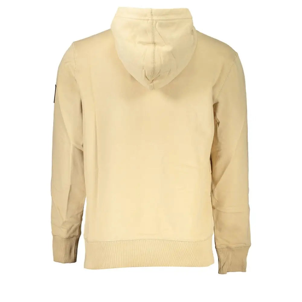Sweatshirt beige calvin klein en coton pour homme avec capuche et détails en relief au niveau de lencolure arrière vue dos