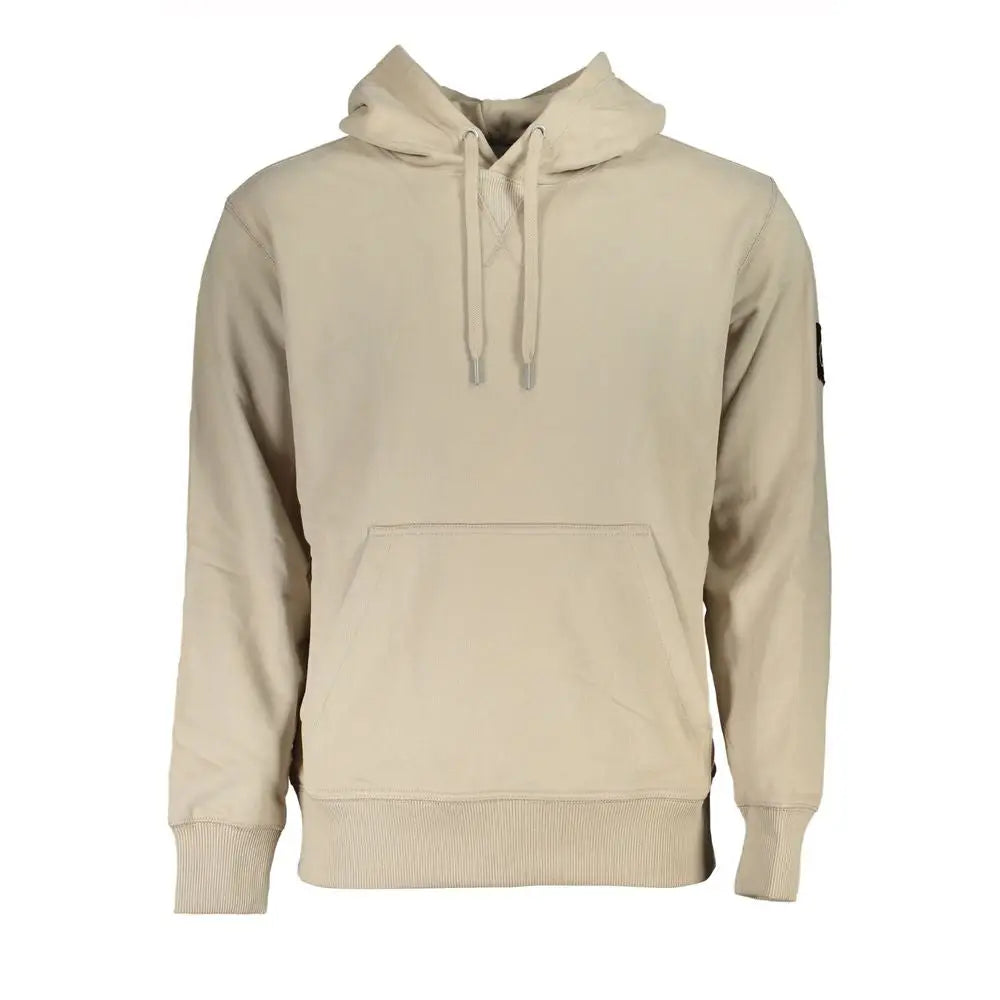 Sweatshirt beige calvin klein homme en coton avec capuche, poches kangourou, poignets et ourlet côtelés