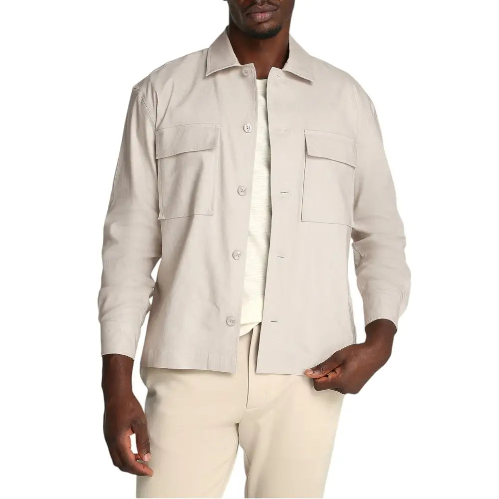 Calvin klein beige lyocell coat chemise à manches longues avec col et deux poches poitrine en lyocell