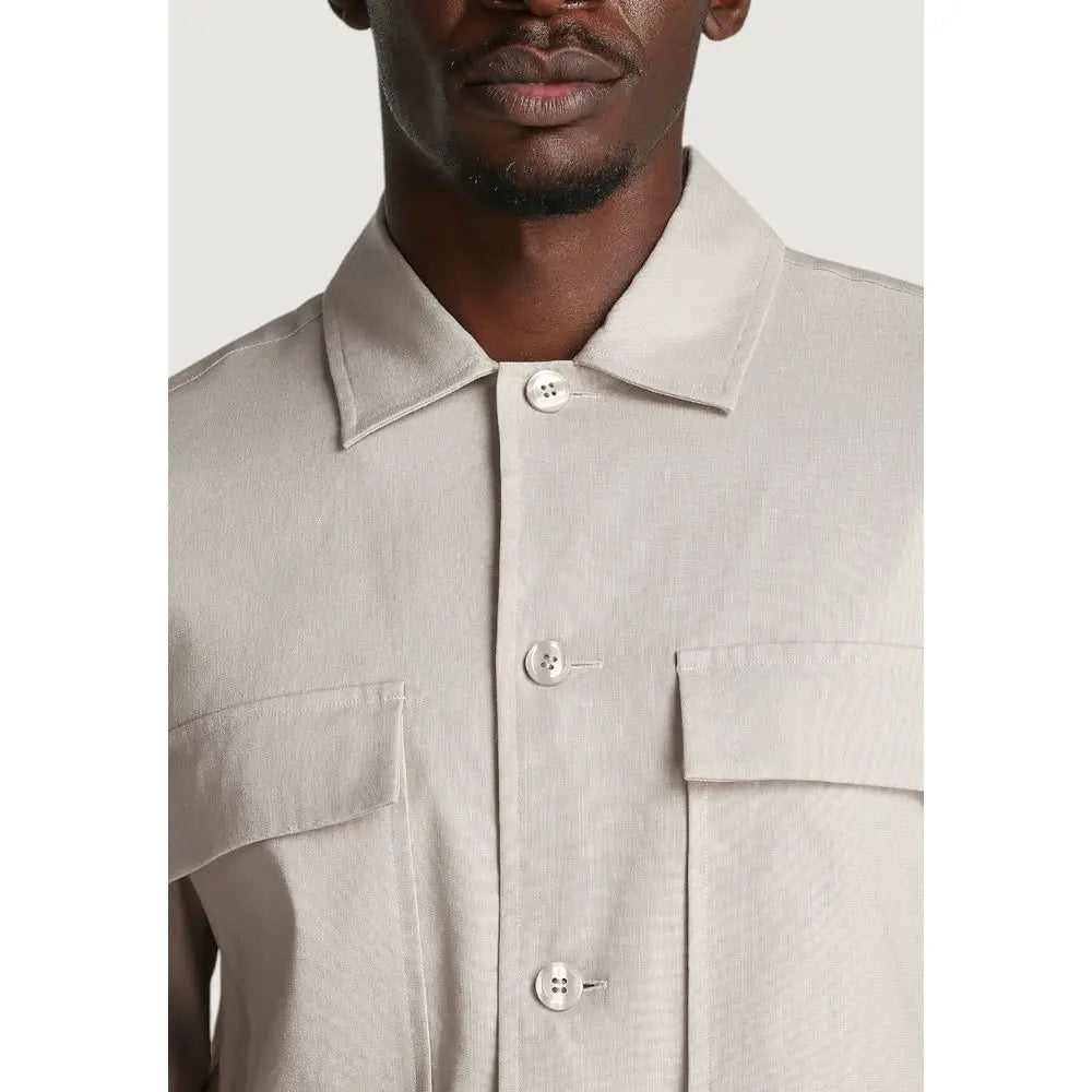 Chemise en lin beige calvin klein avec col et trois boutons blancs en lyocell