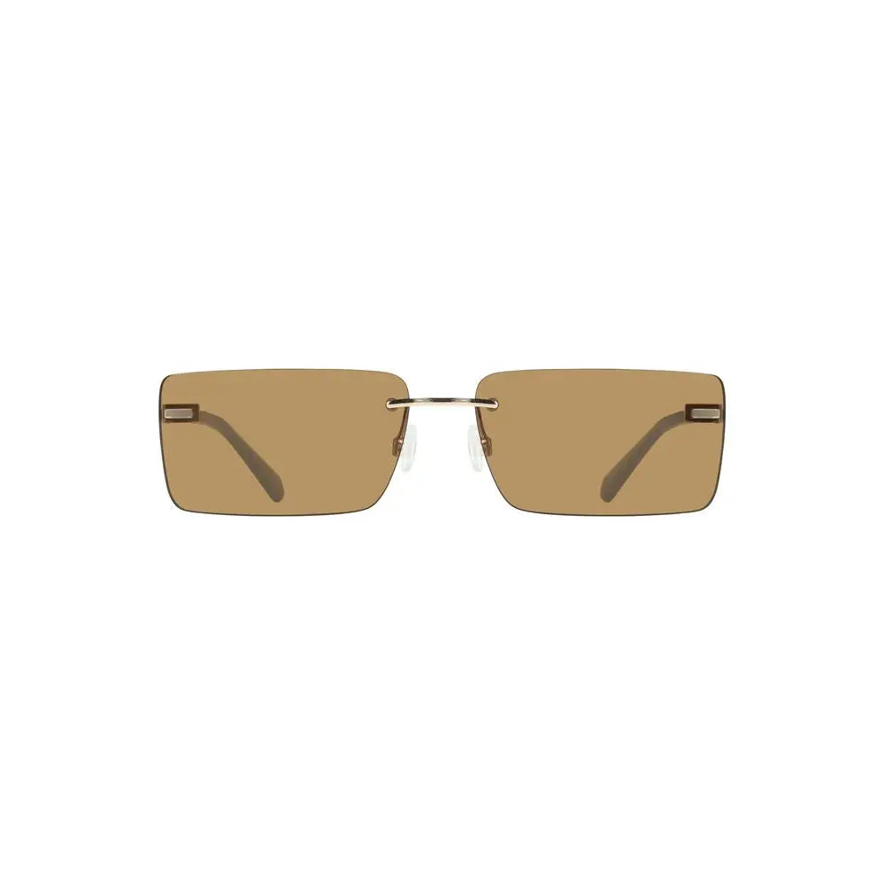 Lunettes de soleil femme calvin klein beige en métal cadre minimaliste rectangulaire teinté brun