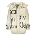 Veste homme beige calvin klein en polyester avec doudoune crème et lettrage noir bold sur le devant et les manches
