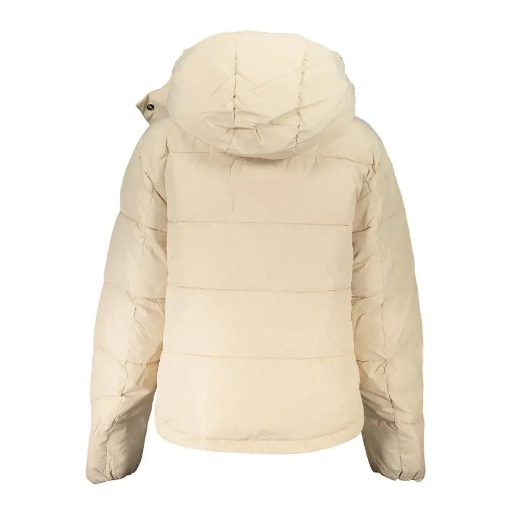 Veste femme calvin klein beige en polyester avec capuche intégrée et design matelassé en doudoune