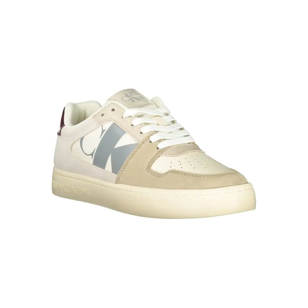 Baskets calvin klein beige en polyuréthane avec logo gris et blanc en cuir et daim pour homme