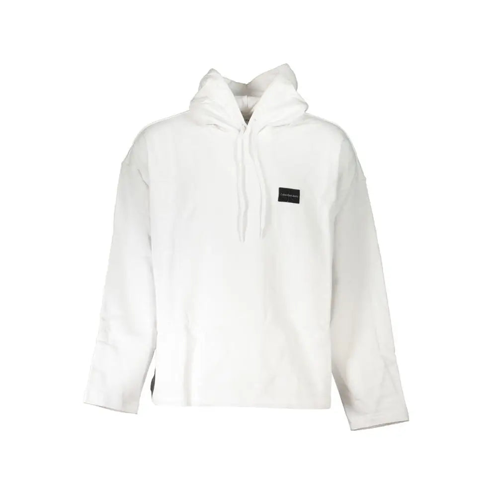 Sweatshirt calvin klein bianco en coton blanc avec logo rectangulaire noir sur la poitrine côté gauche