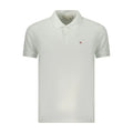 Polo homme calvin klein bianco en coton blanc avec tissu texturé subtil et logo ck rouge brodé sur la poitrine