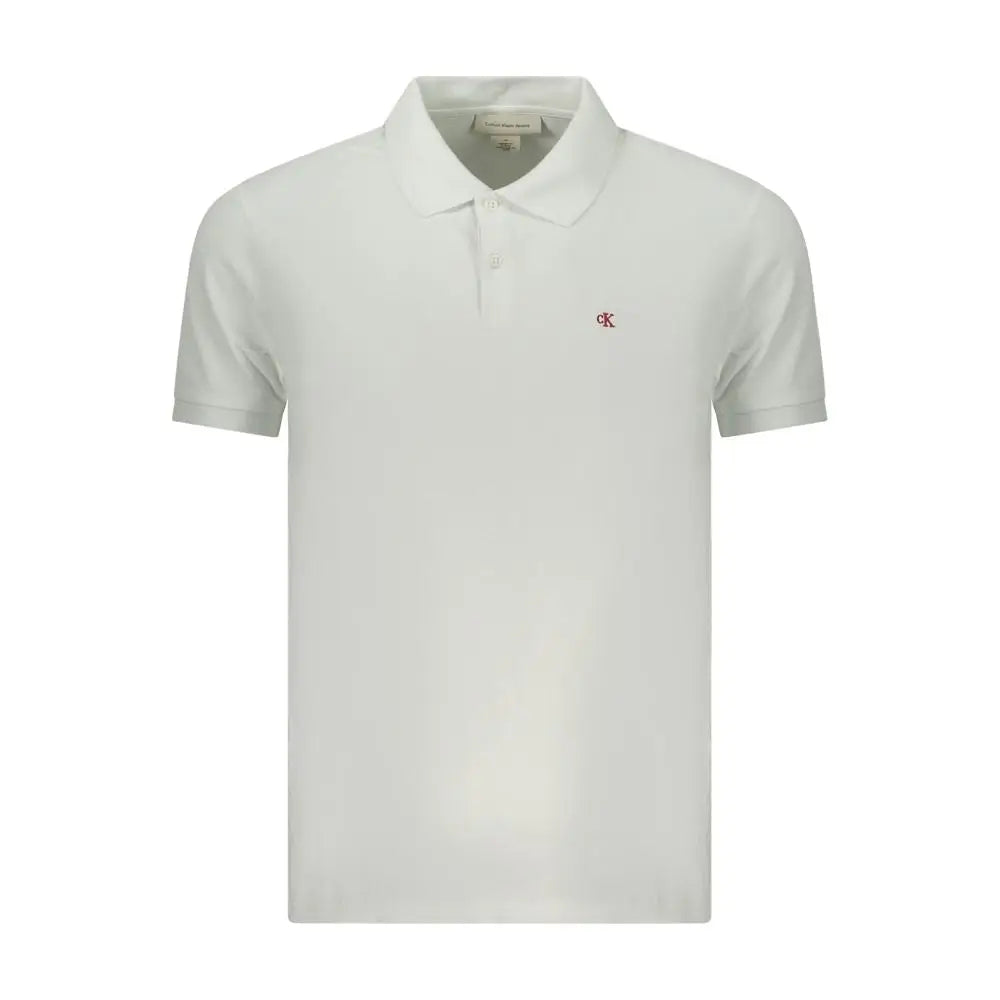 Polo homme calvin klein bianco en coton blanc avec tissu texturé subtil et logo ck rouge brodé sur la poitrine