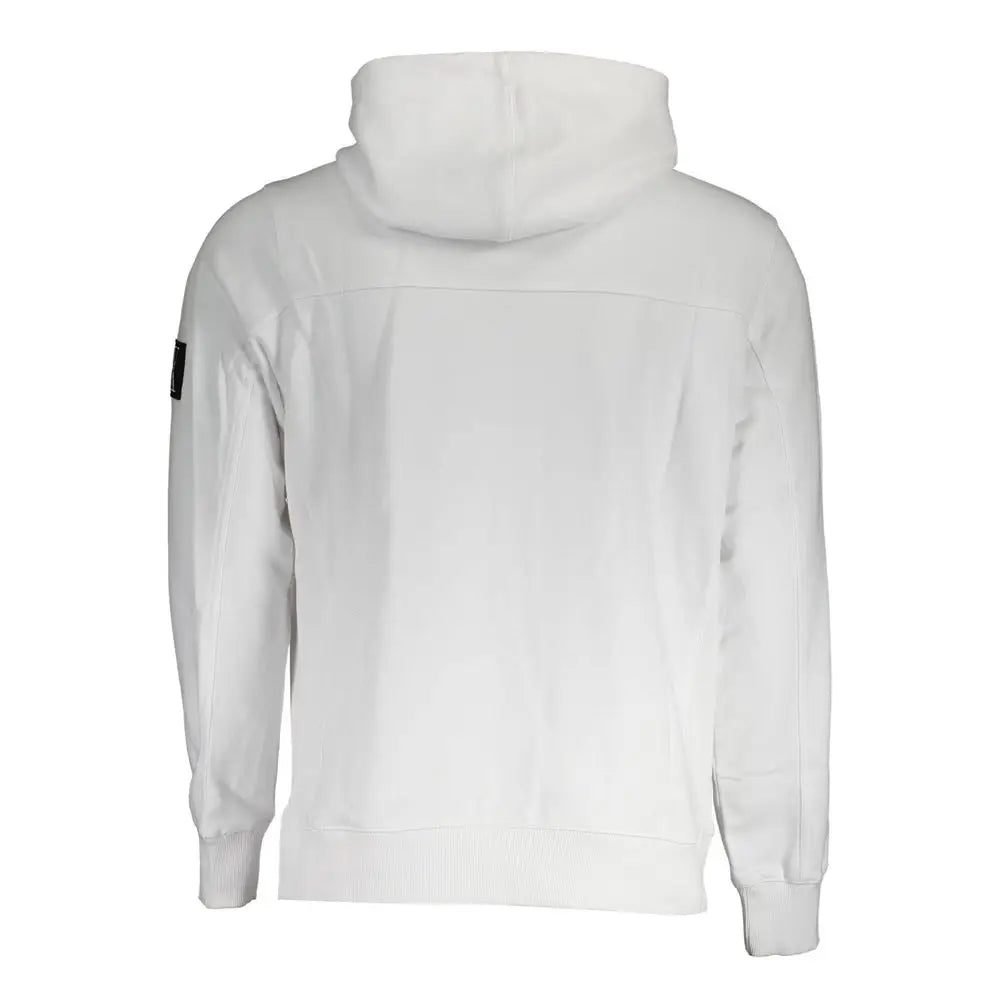 Sweatshirt homme calvin klein bianco en coton blanc à capuche avec tissu texturé et petit patch noir sur la manche gauche