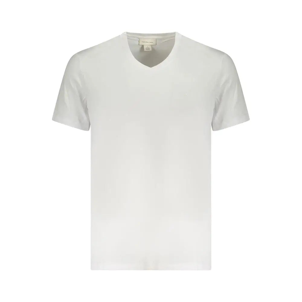 T-shirt blanc en coton calvin klein bianco homme avec col en v et design minimaliste simple