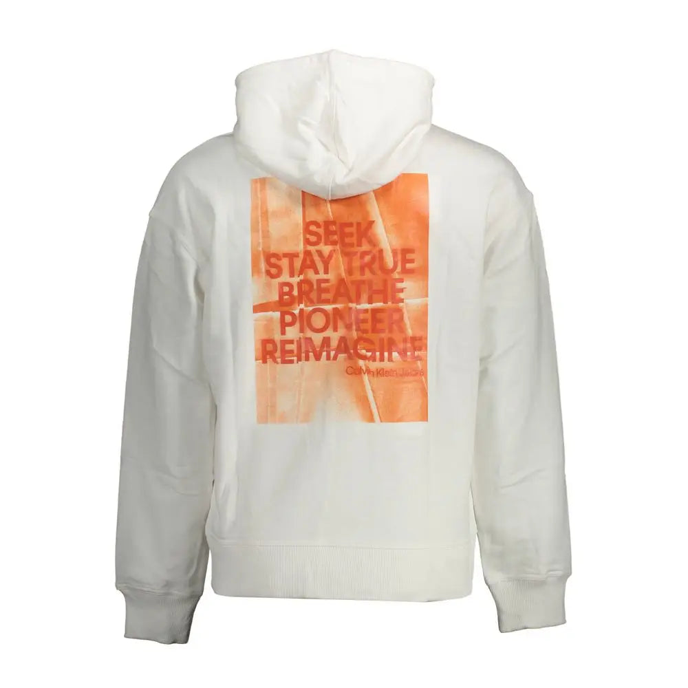 Sweatshirt calvin klein bianco homme en coton blanc avec graphique orange au dos seek stay true breathe pioneer reimagine