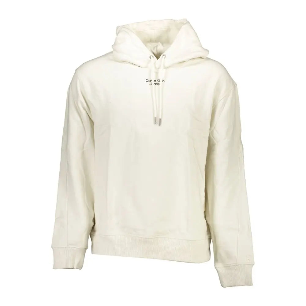 Sweatshirt Calvin Klein Bianco en coton crème avec tissu doux et logo noir brodé subtil sur la poitrine