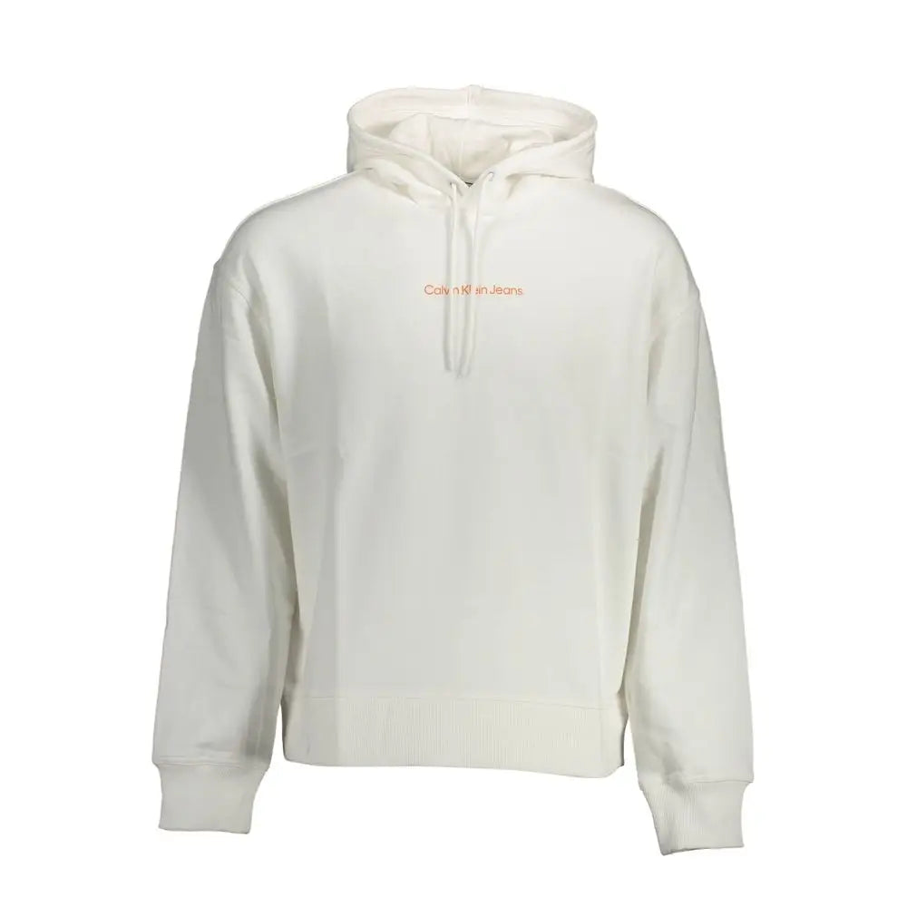 Sweatshirt homme calvin klein bianco coton crème avec logo orange brodé poitrine