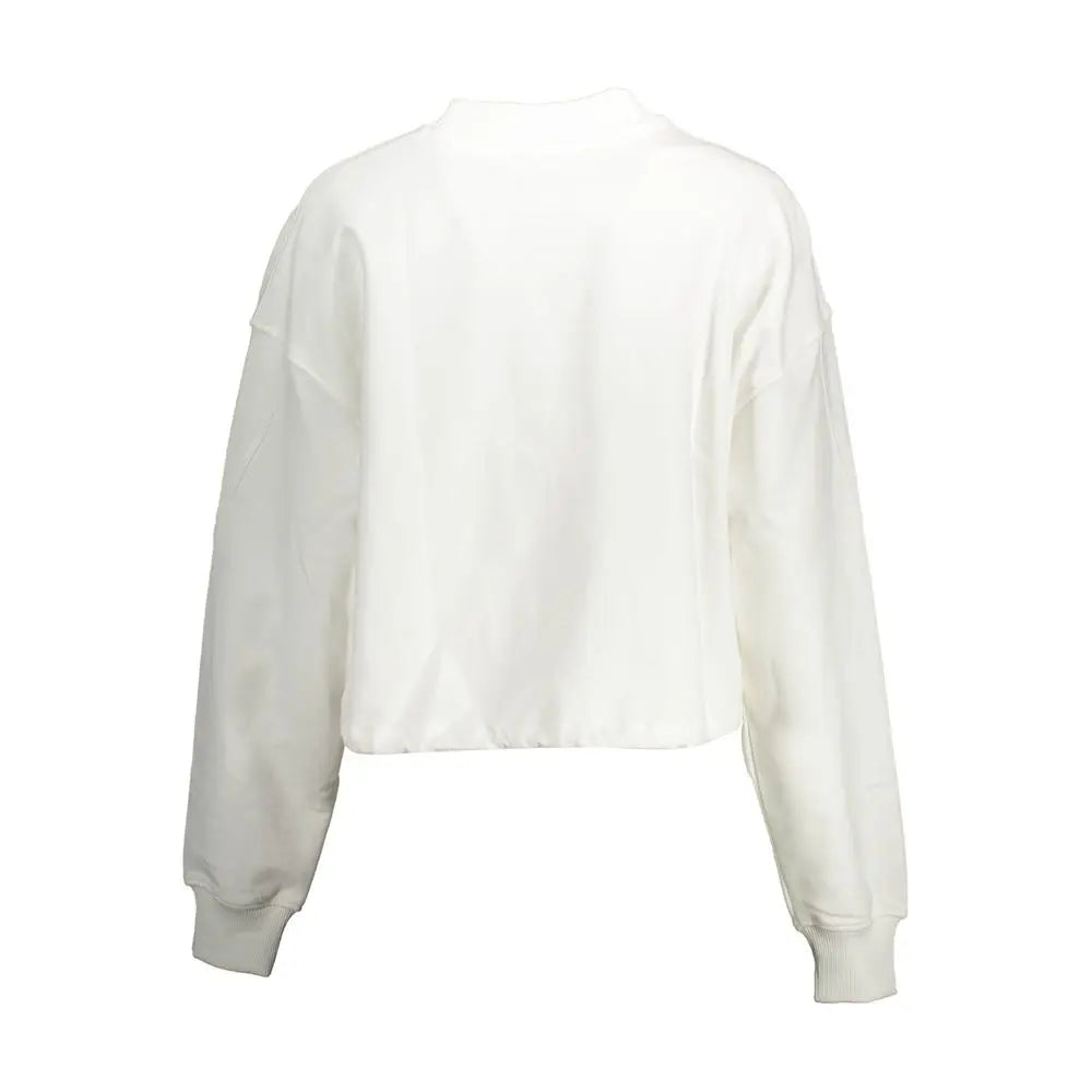 Sweatshirt blanc court calvin klein bianco en coton avec manches longues et poignets côtelés pour femme