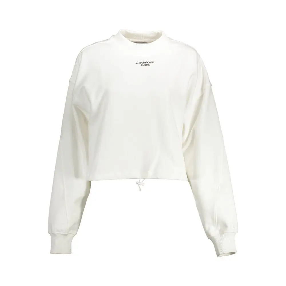 Sweatshirt femme calvin klein bianco en coton blanc avec logo discret sur la poitrine et cordon de serrage au bas