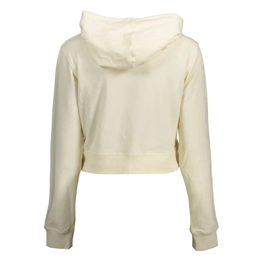 Calvin klein bianco cotton sweat-shirt femme crème à capuche courte avec ourlets côtelés doux en coton