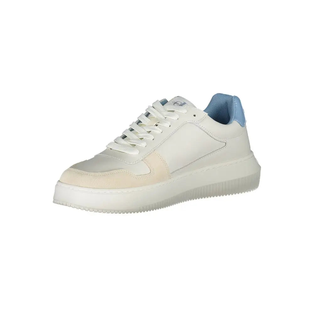 Baskets homme calvin klein bianco en cuir blanc avec accents bleu clair talon et languette semelle épaisse