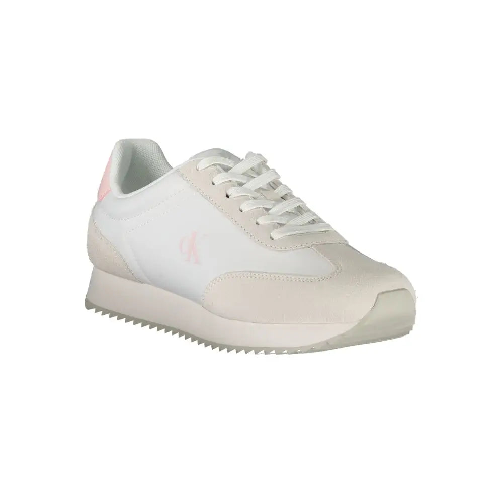 Calvin klein bianco leather woman sneaker blanc et rose pale avec semelle épaisse texturée basse
