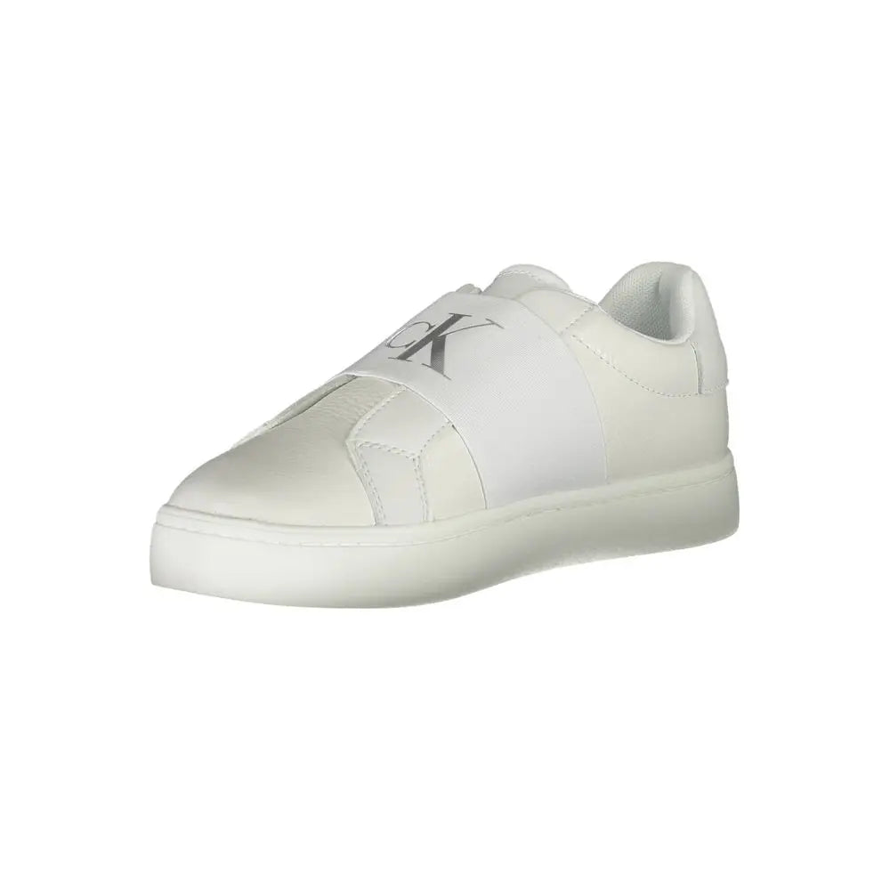 Sneaker femme calvin klein bianco en cuir blanc avec design minimaliste et logo argenté sur la bride
