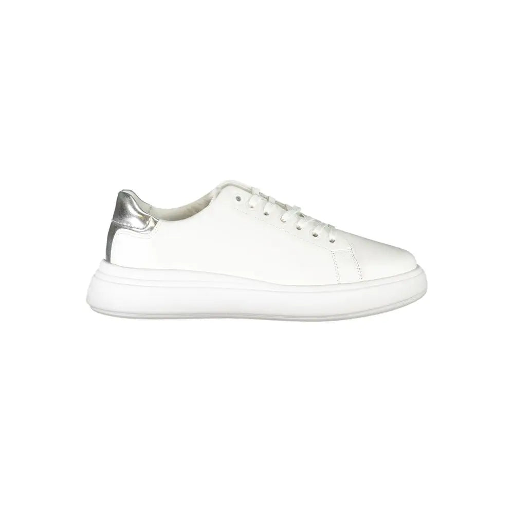 Baskets blanches en cuir calvin klein bianco pour femme avec talon métallique argenté et semelle épaisse blanche