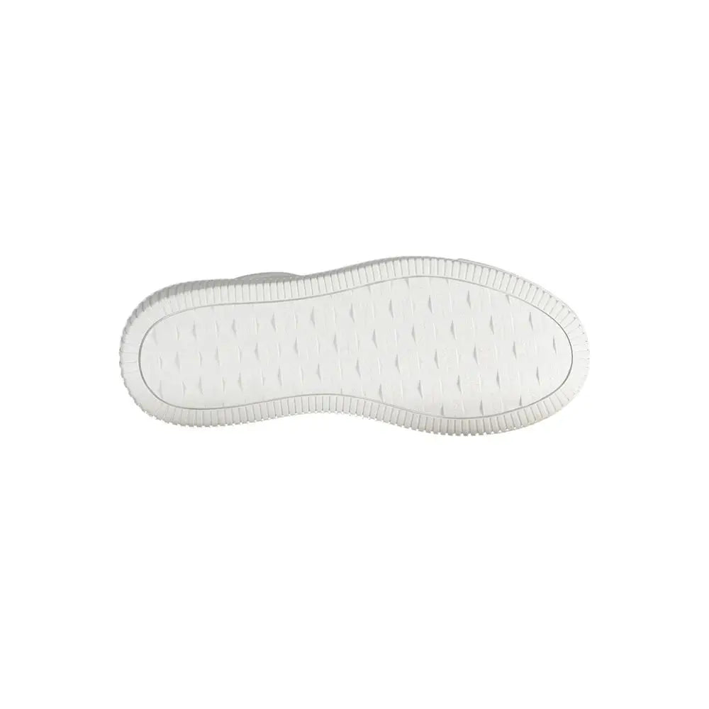 Semelle en caoutchouc blanche avec motif diamant texturé et bord côtelé légèrement surélevé de la basket en cuir calvin klein bianco pour femme