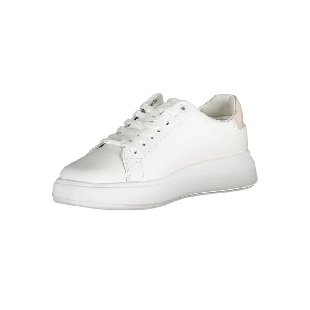 Sneaker calvin klein bianco pelle donna en cuir blanc avec semelle épaisse et accent beige subtil au talon