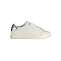 Baskets basses calvin klein bianco pelle femme blanches en cuir avec talon et oeillets argentés métalliques