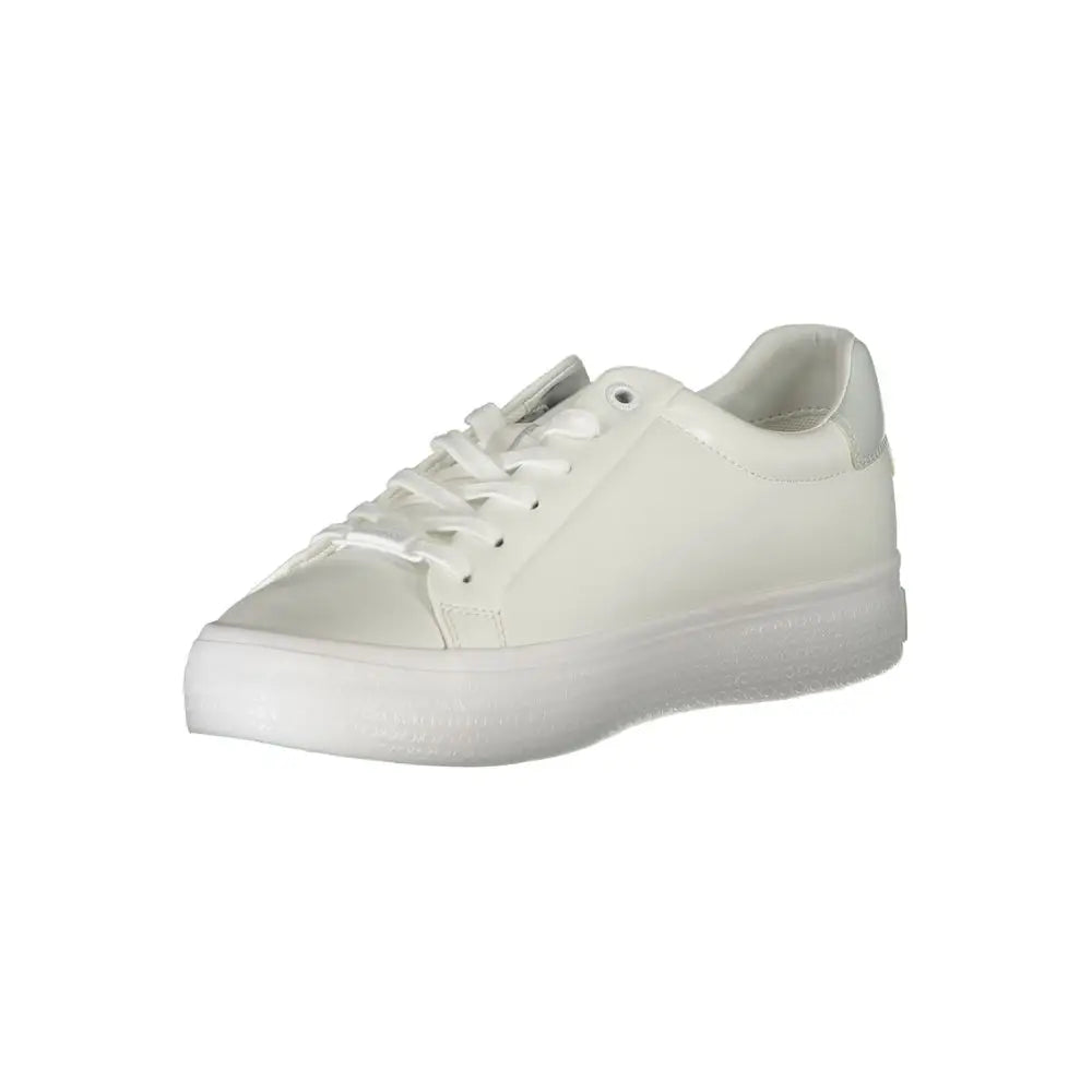 Sneaker femme calvin klein bianco pelle en cuir blanc à lacets assortis et design minimaliste bas