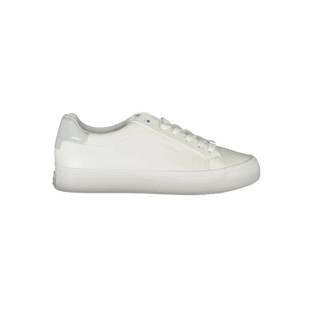 Calvin klein bianco pelle sneaker femme en cuir blanc brillant à lacets assortis basse