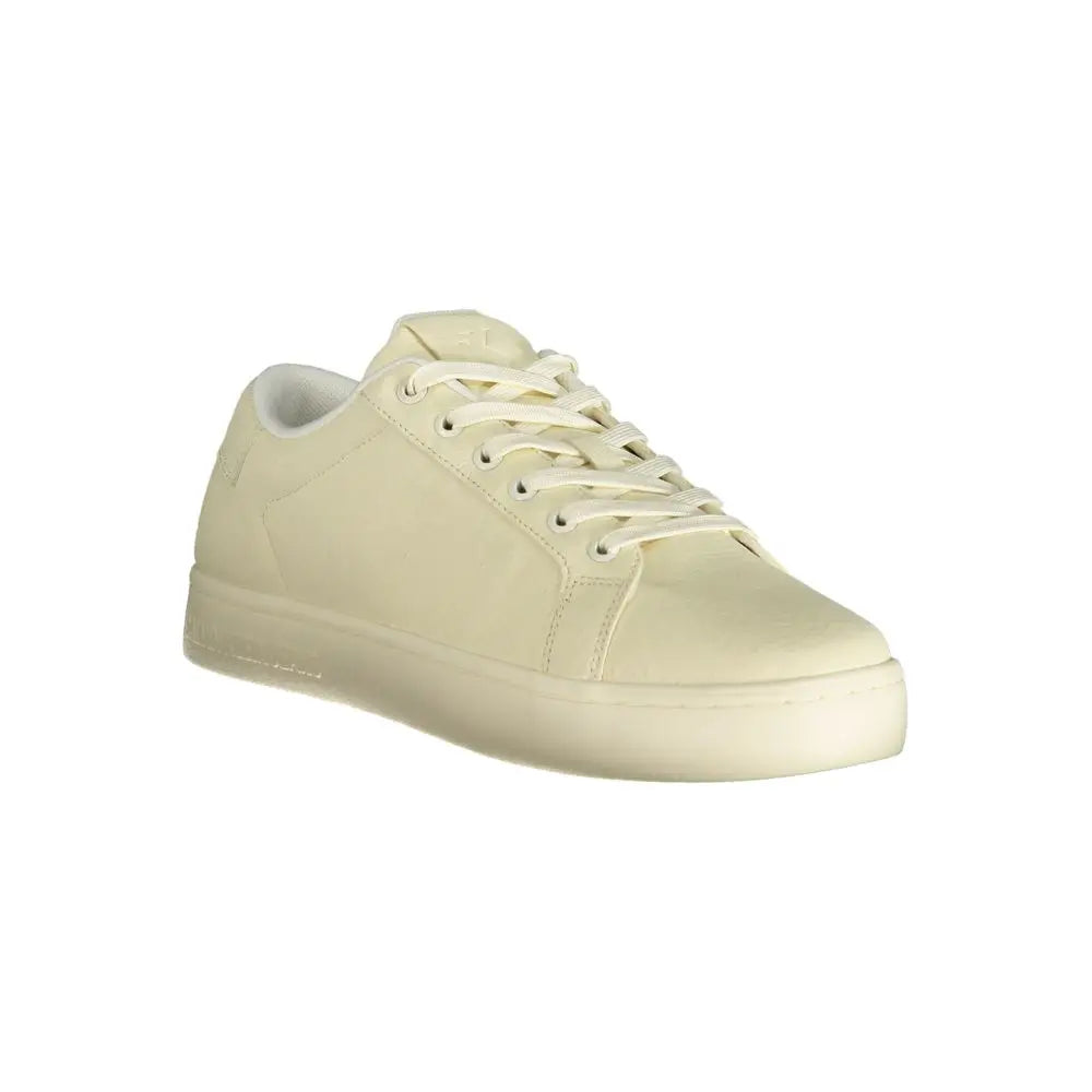 Sneaker homme calvin klein bianco en cuir crème polyester avec lacets assortis et design minimaliste