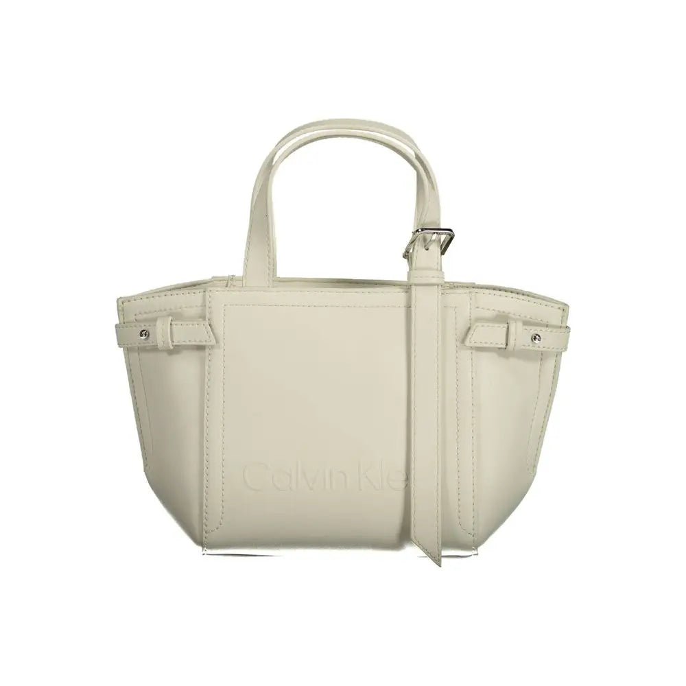 Sac à main calvin klein bianco pour femme en polyester crème avec poignée supérieure et sangles latérales en cuir structuré