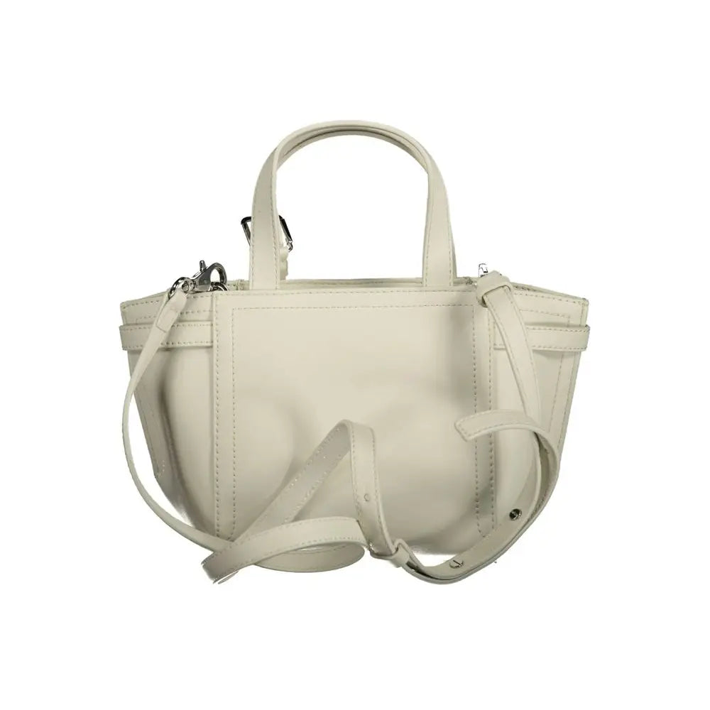 Sac fourre-tout en cuir couleur crème calvin klein bianco avec doubles poignées et bandoulière réglable en polyester