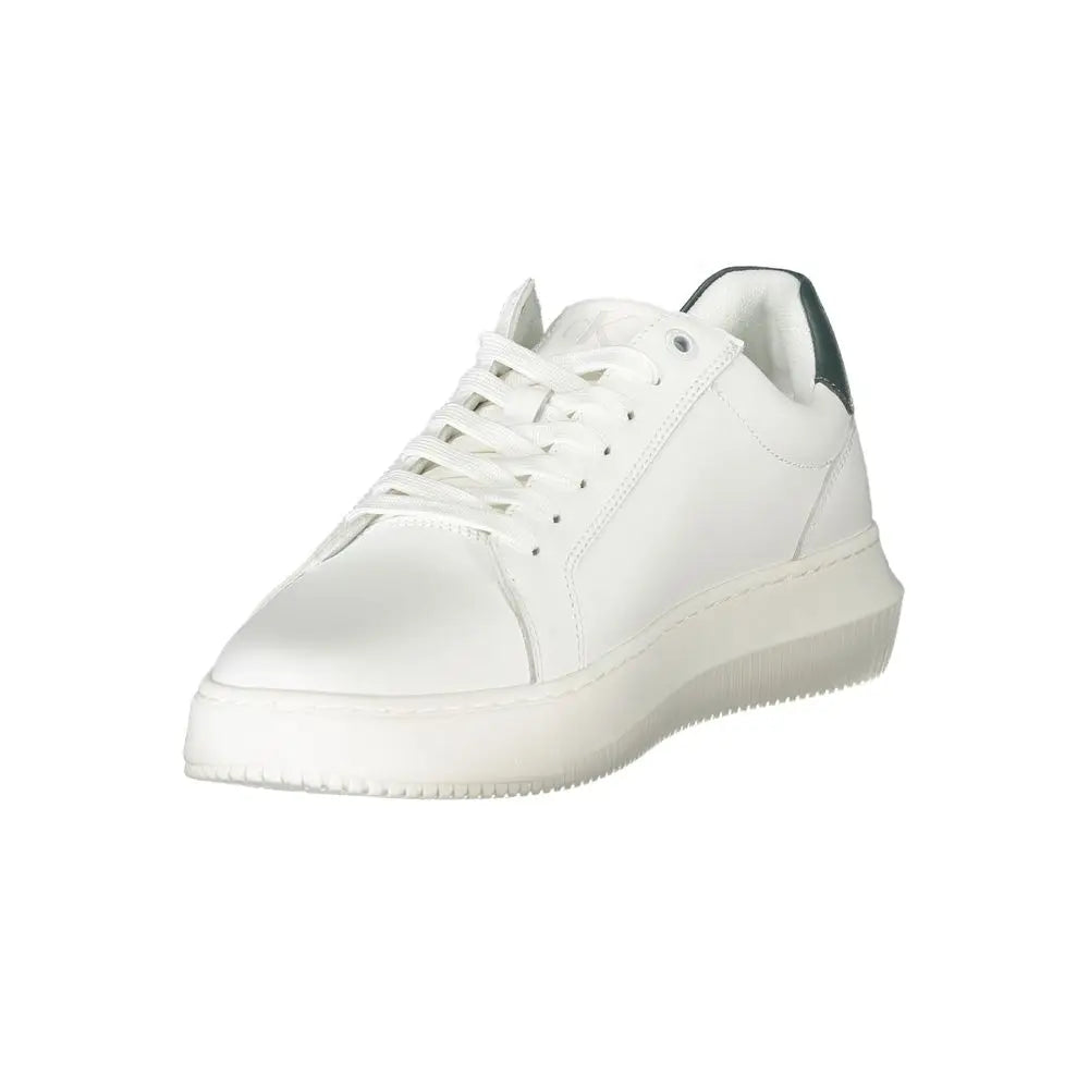 Calvin klein bianco sneaker homme en cuir synthétique blanc avec accent vert foncé et semelle épaisse en caoutchouc