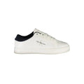 Sneaker calvin klein bianco polyuréthane pour homme en cuir blanc avec accents noirs sur le talon et les lacets