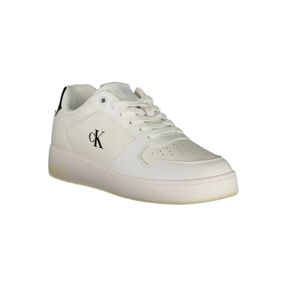 Baskets femme calvin klein bianco en polyuréthane blanches avec logo noir et perforations