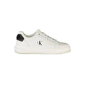 Baskets femme calvin klein bianco en cuir blanc avec logo noir et languette talon en polyuréthane