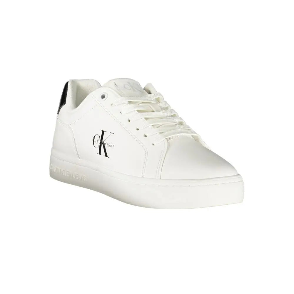 Sneaker femme calvin klein bianco en polyuréthane blanc avec logo noir et détails de couture noirs