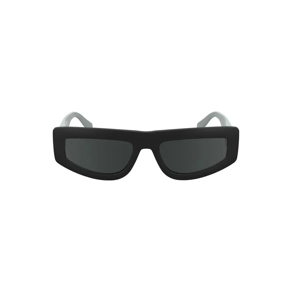 Lunettes de soleil femme calvin klein noires rectangulaires avec verres gris foncé et branches gris clair