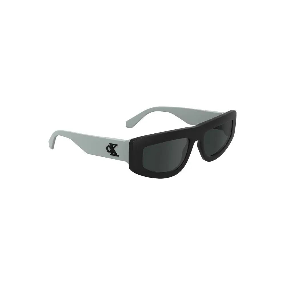 Lunettes de soleil calvin klein black bio pour femmes en rectangle noir et gris clair avec logo ck sur la branche