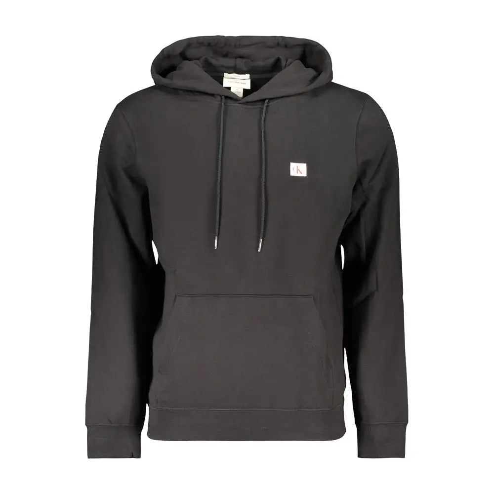 Sweat à capuche homme en coton noir calvin klein avec petit logo blanc sur la poitrine et cordons assortis
