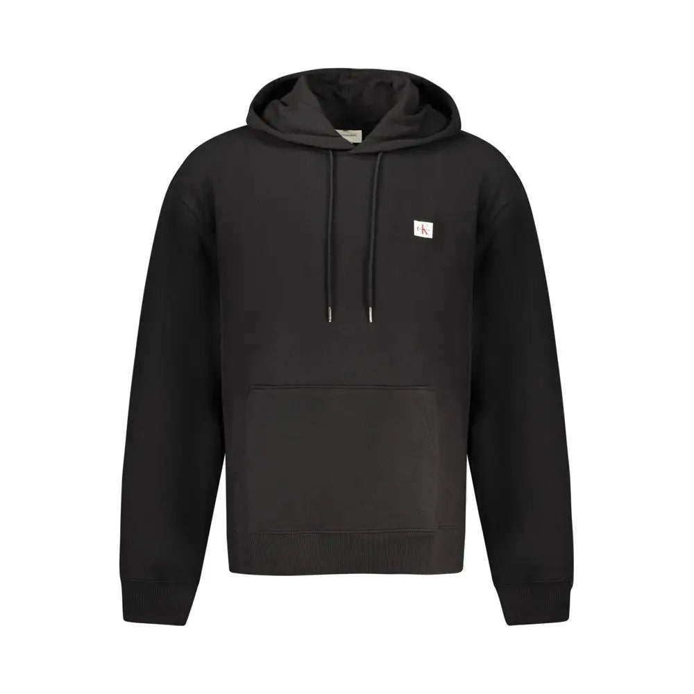 Sweat à capuche homme calvin klein noir en coton avec poche avant texturée discrète et cordons assortis