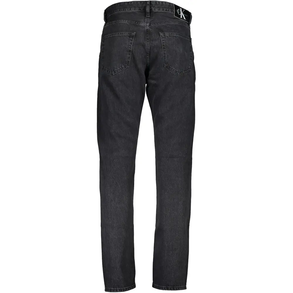 Jean homme calvin klein noir en coton avec coupe droite classique et logo calvin klein sur la ceinture vue dos