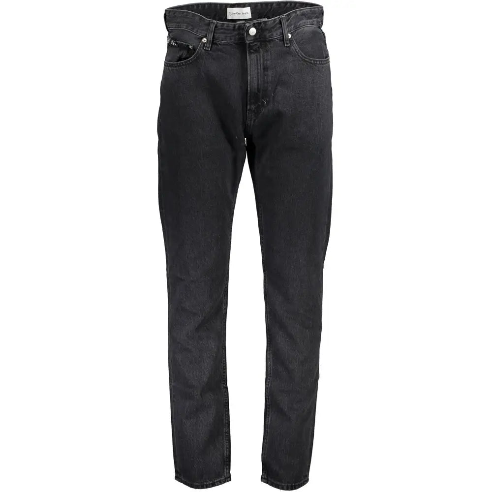 Jeans homme calvin klein noir en coton avec design classique cinq poches et étiquette blanche à la taille