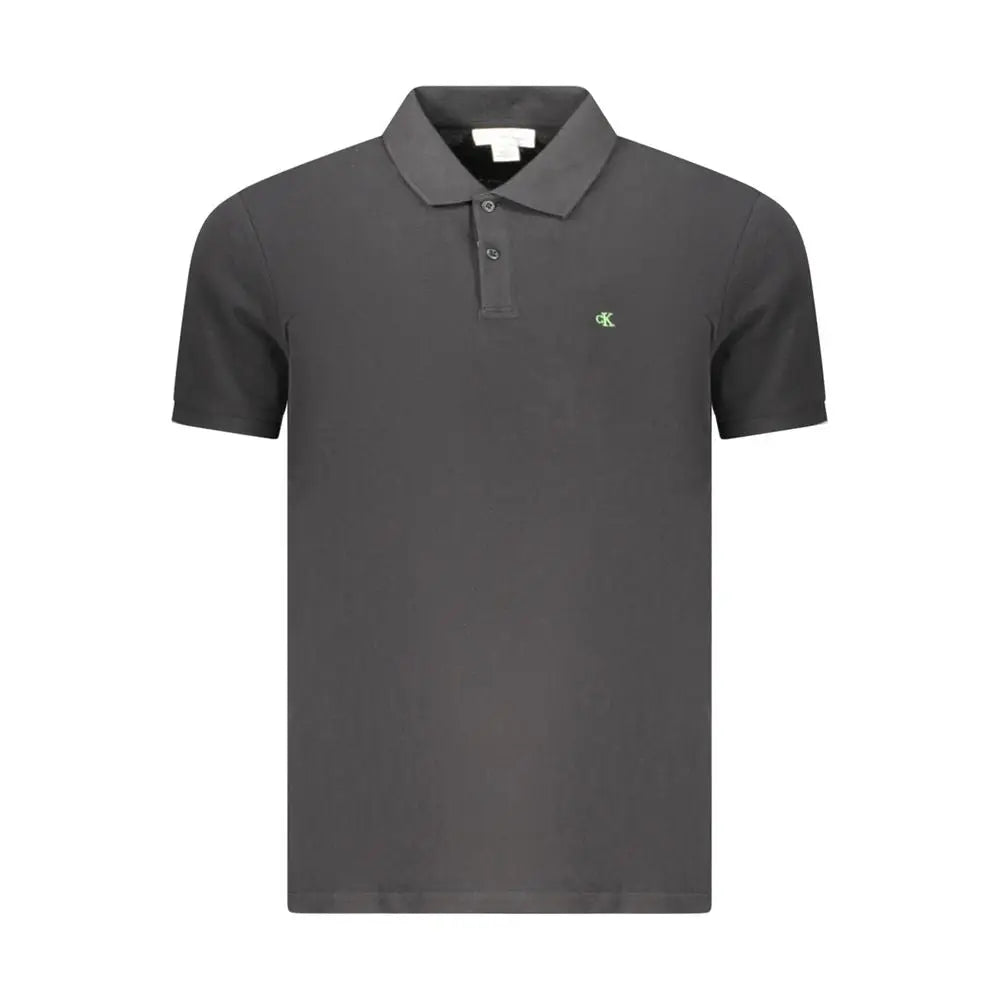Polo homme calvin klein en coton noir gris foncé avec logo vert subtil sur la poitrine