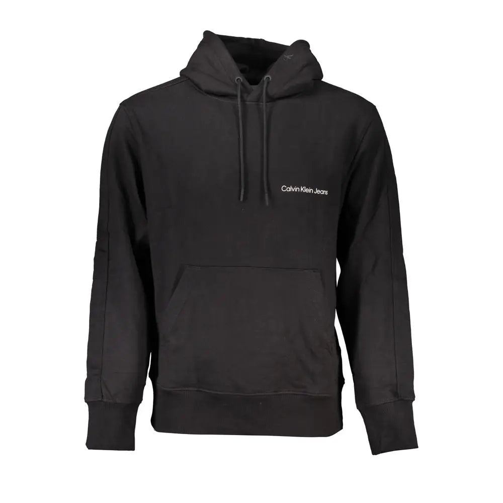 Sweat à capuche calvin klein noir en coton pour homme avec logo blanc discret sur la poitrine et cordons assortis